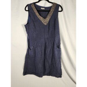Lina Tomei Womens 100% Linen Dress Beaded Pockets Minimalist Resort Old Money XL